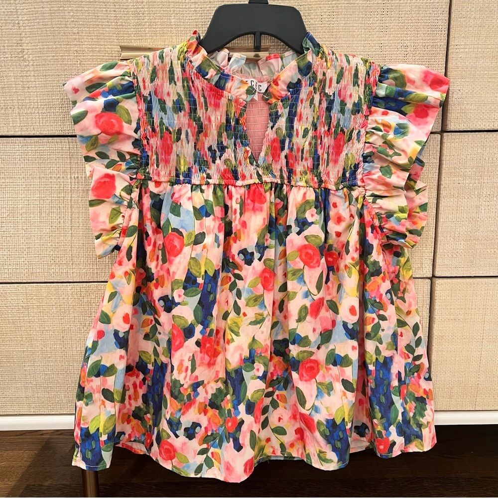 TCEC Multicolor Floral Blouse with Ruffle Sleeves Large - Picture 4 of 10